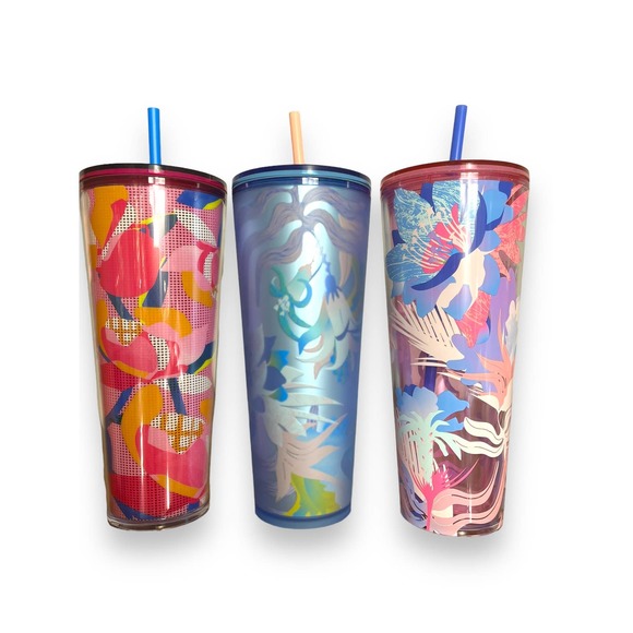 Lot of 3 Starbucks 2023 SPRING FLOWER Venti Cold Cup Tumblers | Pink Blue Floral - Picture 4 of 15